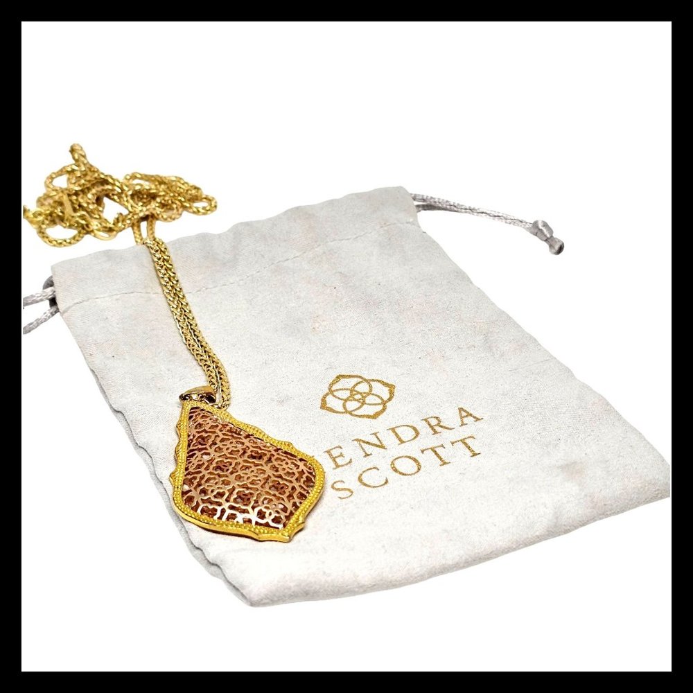 Kendra Scott Aiden Filigree Pendant Long Necklace in Rose & Yellow Gold Tone